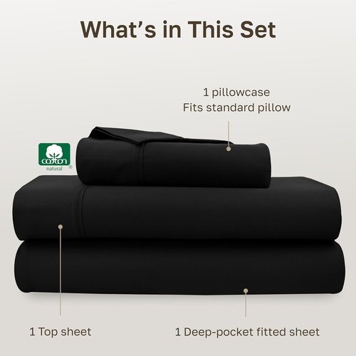 California Design Den Twin Bed Sheets Set - 100% Cotton, 400 Thread Count, Silky Smooth Sateen - Black