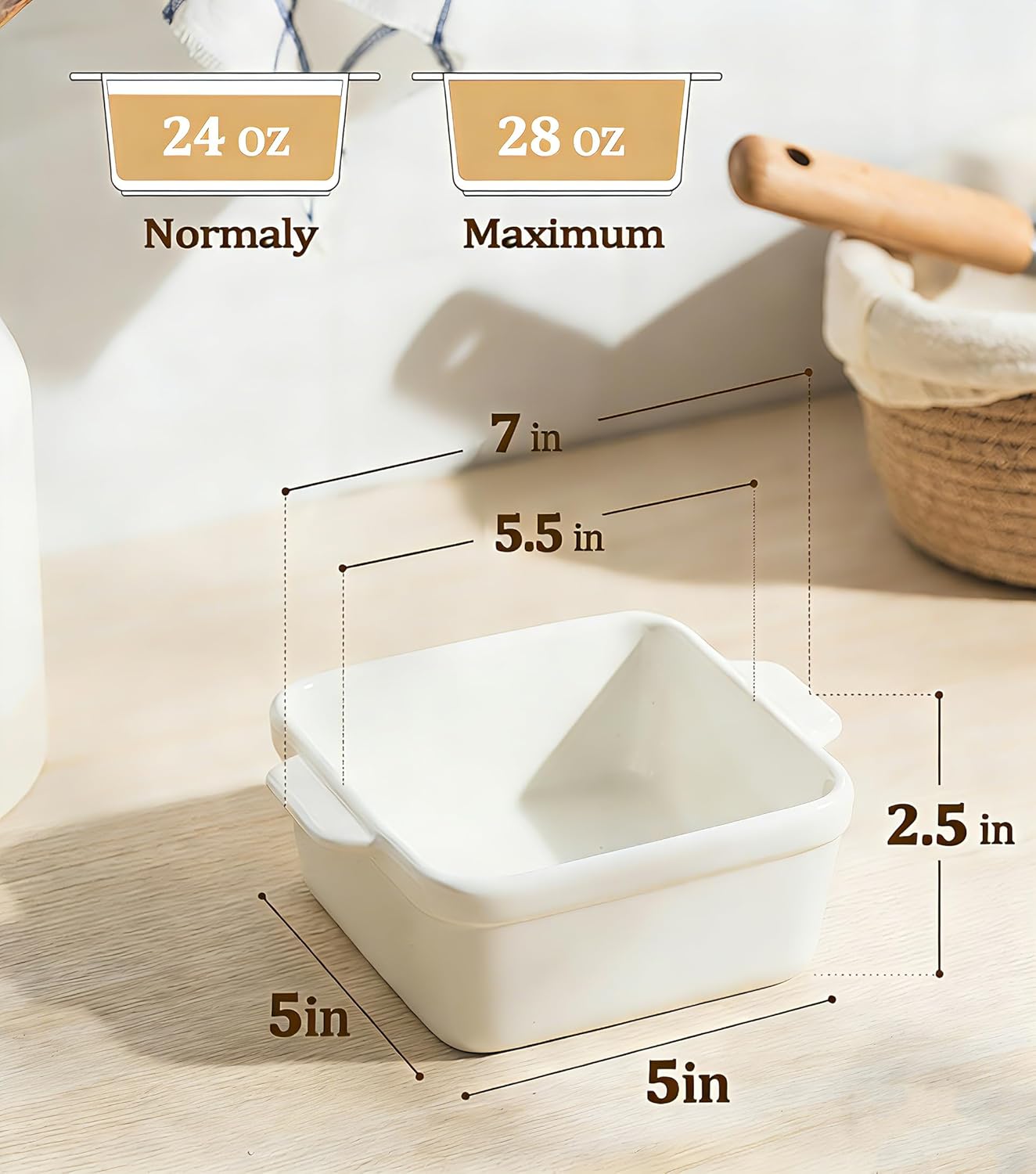 Regine Switzerland 5x5 Small Baking Dish - 28 Oz Ceramic Casserole Dish with Handles | Set of 2, Oven & Microwave Safe