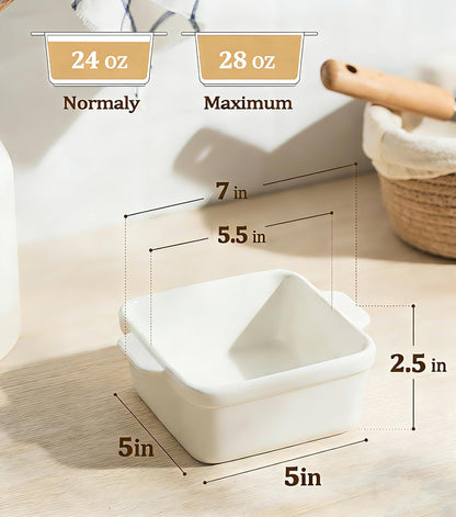 Regine Switzerland 5x5 Small Baking Dish - 28 Oz Ceramic Casserole Dish with Handles | Set of 2, Oven & Microwave Safe