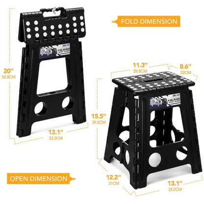 Delxo 16 Inch Folding Step Stool,Foldable Stool for Adults with Safety Lock,Portable Collapsible Plastic Stepstool,Non Slip Folding Stools for Kitchen Bathroom Bedroom Up to 400LBS,(Black 1PC)