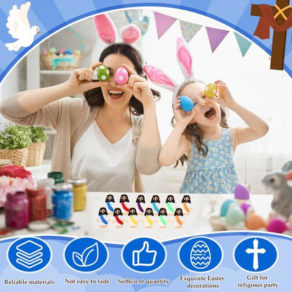 Bememo 12 Pcs Little Jesus Love You Figure Original Rubber Easter to Hide and Seek March for Jesus Religious Party Favors Sunday School Baptism Easter Gifts(Rainbow Colors)
