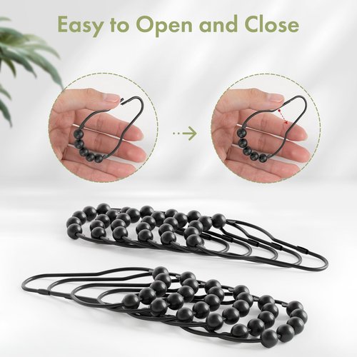 Amazer Black Shower Curtain Hooks, Decorative Shower Curtain Hooks, Shower Hooks for Shower Curtain Rust Proof Stainless Steel Shower Curtain Hooks Set of 12