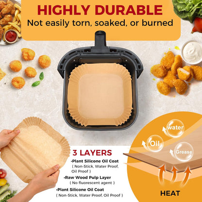 Air Fryer Liners - 500 Pcs Non-Stick 8-Inch Square Parchment Paper for Air Fryers & Ovens