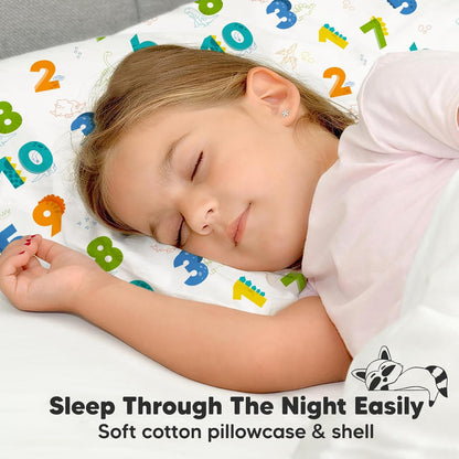 My Little Dreamy Toddler Pillow - Organic Cotton Travel Bed Pillow with Soft Pillowcase | 13x18 Inches, Machine Washable, Ideal for Ages 2-5 (Dino123)