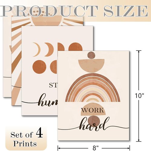 Hapons Boho Sun Wall Art - Modern Abstract Geometric Prints for Bedroom | 8''x10'' Unframed Set of 4