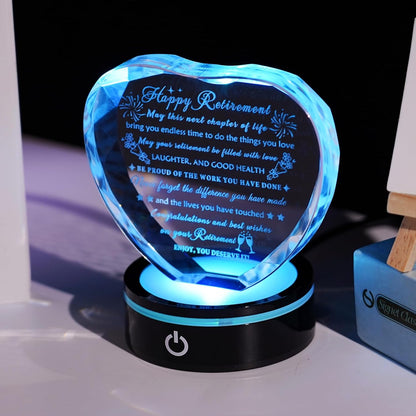 YWHL Crystal Heart Keepsake - LED Base Retirement Gift for Men & Women | Perfect Farewell Plaque for Retirees