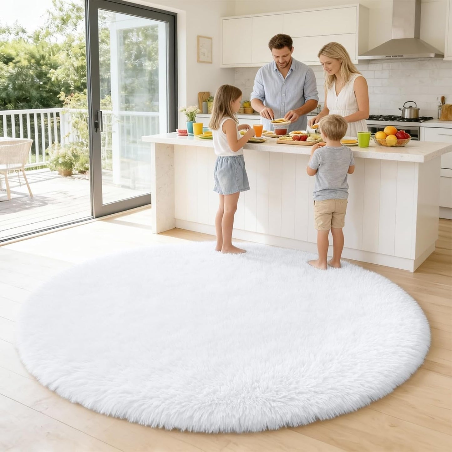 OLANLY White Round Rug - Soft & Fluffy 6 ft Machine Washable Area Rug for Bedroom & Living Room Decor