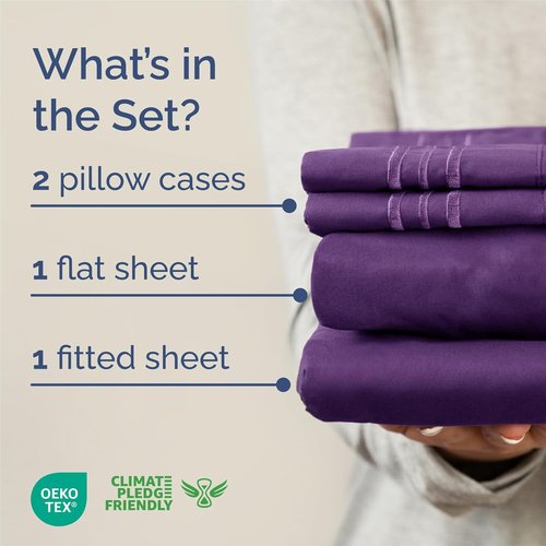 King Size 4 Piece Sheet Set - Ultra-Soft Cooling Bed Sheets - Hotel Luxury Bedding - Deep Pockets - Oeko-Tex Certified - Purple