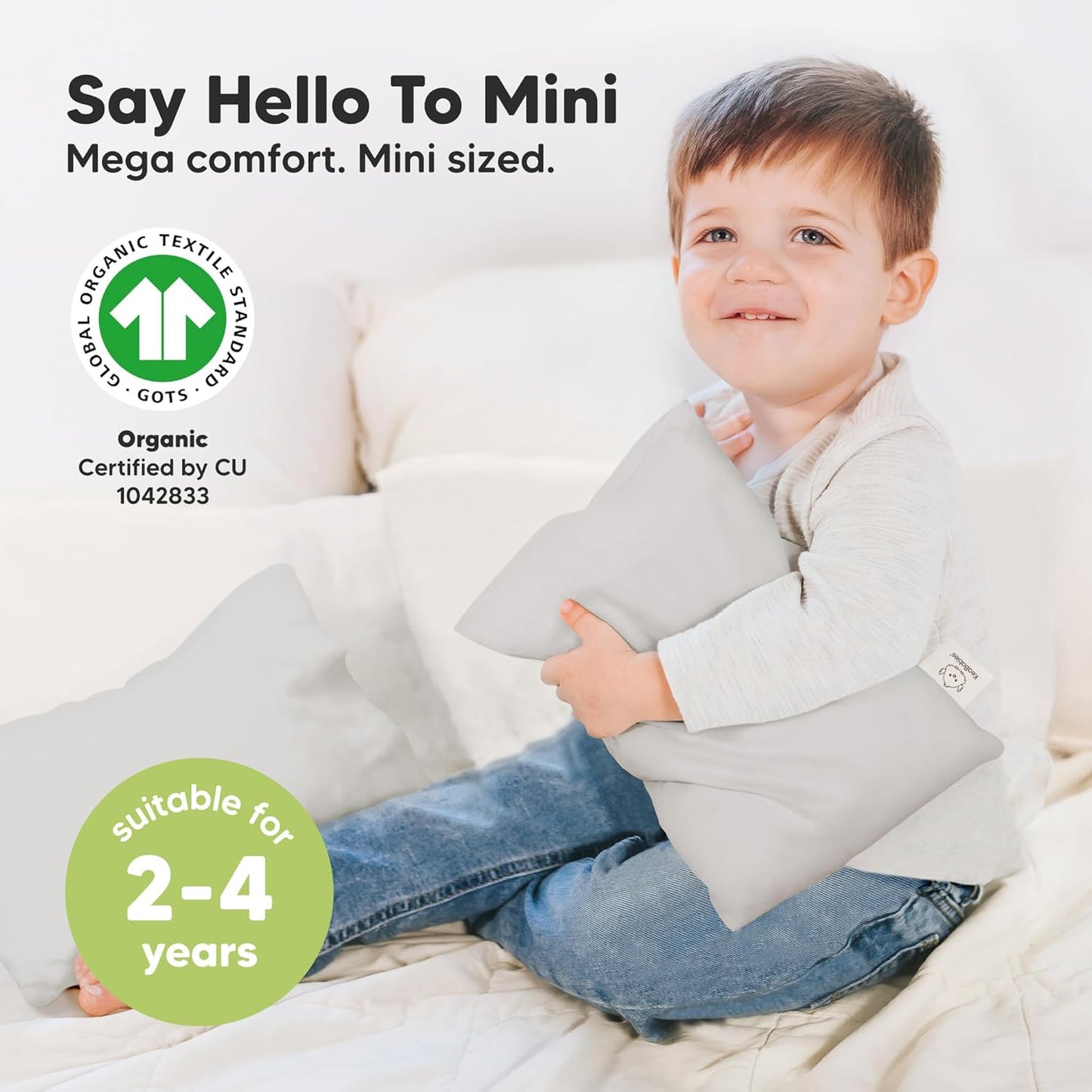 My Little Dreamy Mini Toddler Pillow - Soft & Breathable Organic Cotton | 9x13 for Kids 2-4 Years (French Gray)