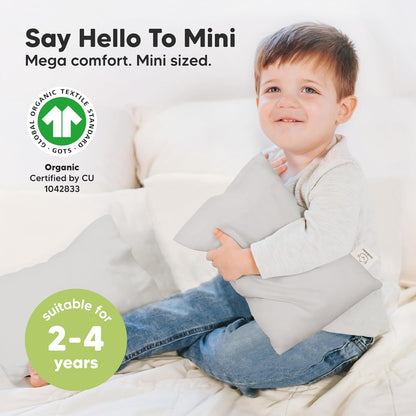 My Little Dreamy Mini Toddler Pillow - Soft & Breathable Organic Cotton | 9x13 for Kids 2-4 Years (French Gray)