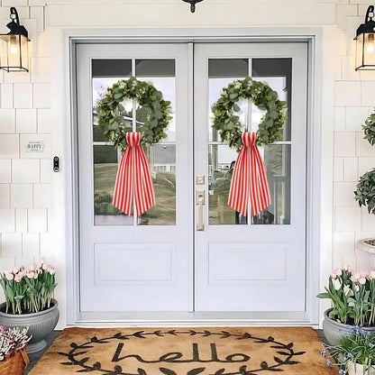 Stripe Boxwood Wreath Sash by [Brand Name] - 2 Pack Red and White Decorative Door Garlands