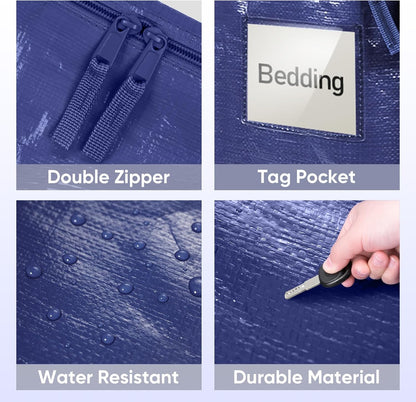 TICONN Extra Large Heavy-Duty Moving Bags - Durable Storage with Zippers & Handles | 4 Pack, Navy