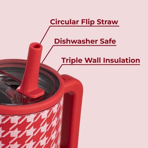 HydroJug Traveler - 40 oz Water Bottle with Handle & Flip Straw - Fits in Cup Holder, Leak Resistant Tumbler-Reusable Insulated Stainless Steel & Rubber Base - Gifts for Women & Men, Halle Houndstooth