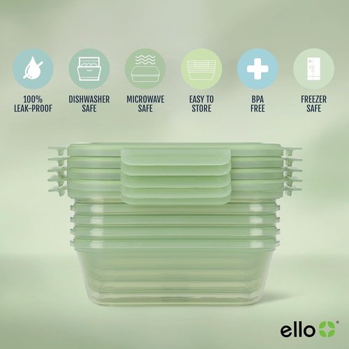 Ello Snap & Nest 10-Piece Meal Prep Set - Reusable 4.5 Cup Food Containers | Dishwasher & Freezer Safe, Sage