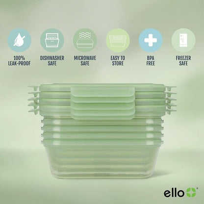 Ello Snap & Nest 10-Piece Meal Prep Set - Reusable 4.5 Cup Food Containers | Dishwasher & Freezer Safe, Sage