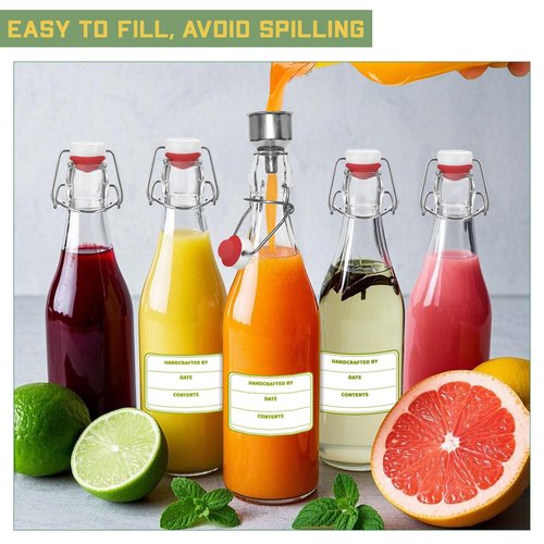 6 Pack [1 Liter / 33 fl. oz.] Swing Top Glass Bottles – Airtight Flip Top Brewing Bottles for Kombucha, Beer, Wine, Kefir, Soda, Liquor – Includes Funnel, 2 Pourers, 6+6 Seals, 6 Labels & Jute Twine
