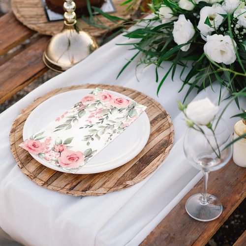 FYSUIMU Floral Guest Napkins - 100 Pcs Greenery Design with Spring Roses & Eucalyptus | Disposable Paper Towels for Weddings & Parties
