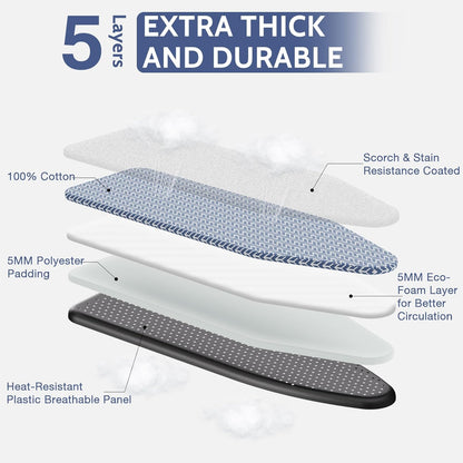 APEXCHASER Full-Size Ironing Board - Adjustable Height, Lightweight & Foldable with Thick Padding | Blue 43x13