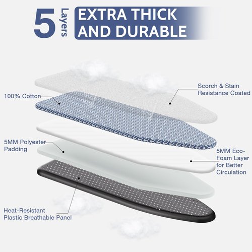 APEXCHASER Ironing Board Full Size, Iron Board with Ironrest, Lightweight Iron Table Stand Adjustable Height, Foldable Iron and Ironing Boards Set with Thick Padding, Sturdy Metal Legs, Blue 43x13