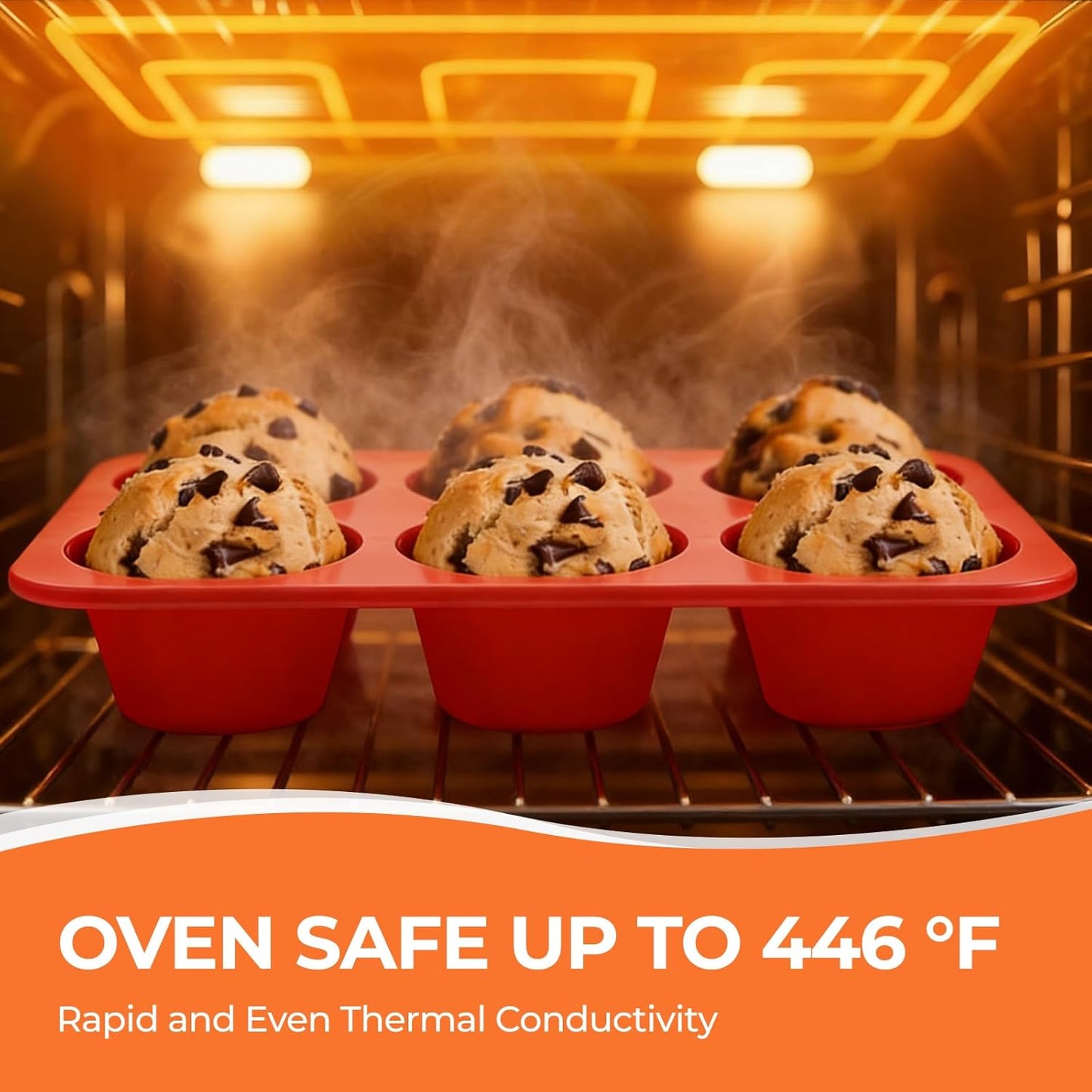 Skiennix Jumbo Muffin Pan - 6-Cup Silicone Baking Mold | 3.5-Inch Non-Stick Cupcake Tin