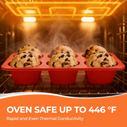 Skiennix Jumbo Muffin Pan - 6-Cup Silicone Baking Mold | 3.5-Inch Non-Stick Cupcake Tin