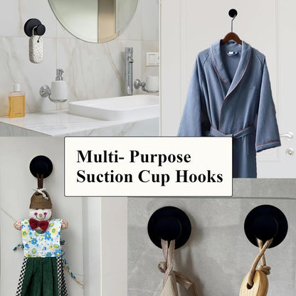 Skiennix Suction Cup Hooks - Stainless Steel Towel Holders for Bathroom & Kitchen | 2 Pack, Matte Black
