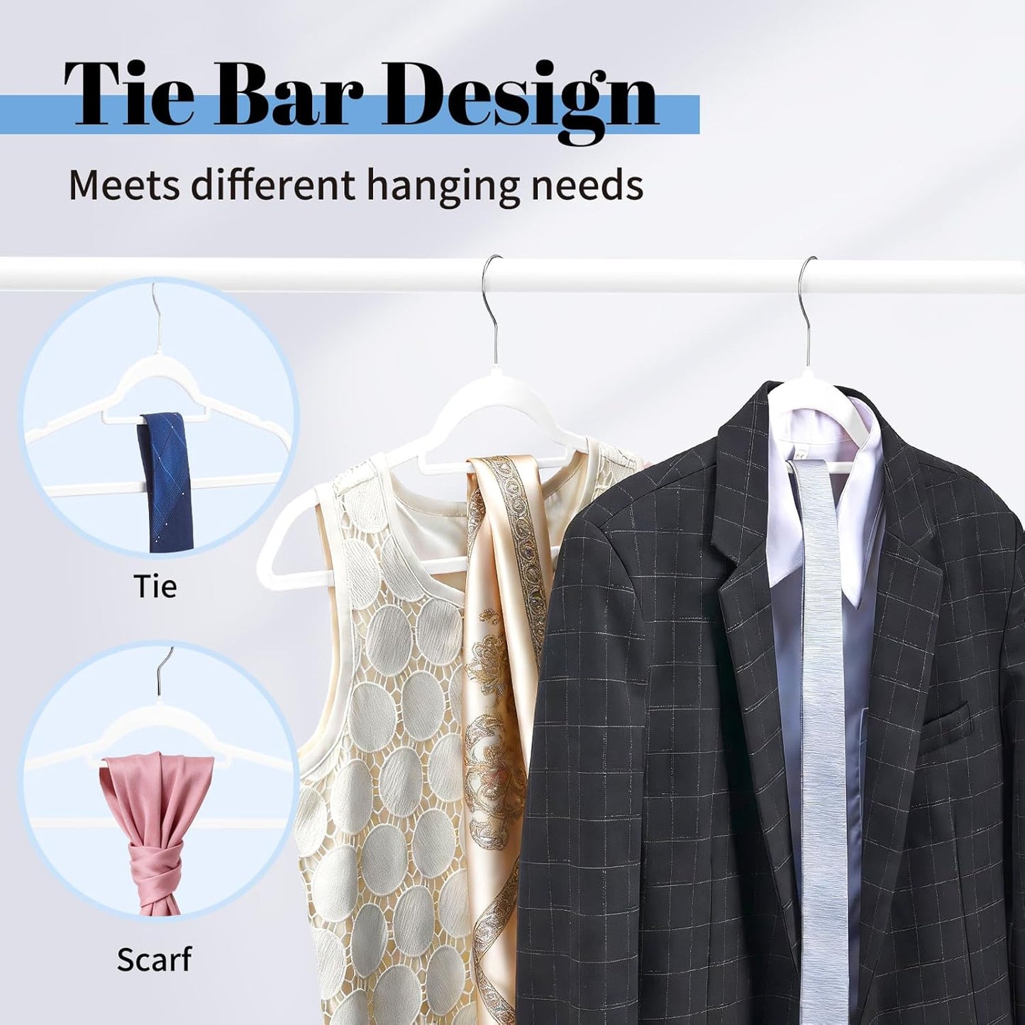 Smartor Velvet Hangers - Space-Saving Non-Slip Clothes Hangers with Tie Bar | 20-Pack Heavy Duty