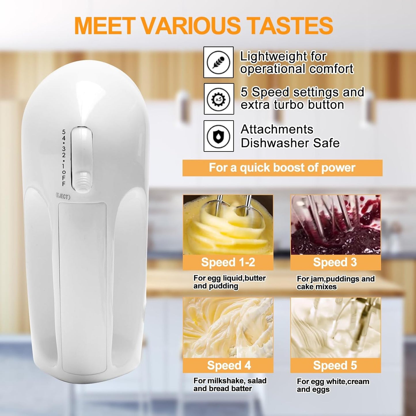 Skiennix 5-Speed Electric Hand Mixer - Includes 4 Large Mixing Bowls & Whisks for Baking