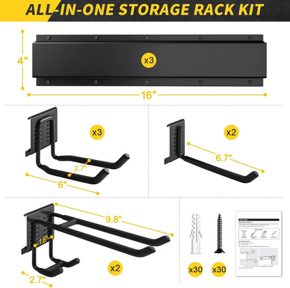 UUP 48" Garage Tool Organizer - Heavy-Duty Wall Mount Storage with Adjustable Hooks | Ideal for Yard Tools