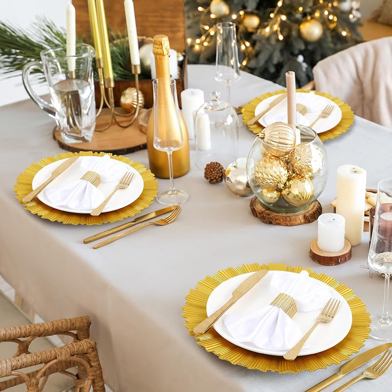 Bright Gold Charger Plates 50 Pcs, 13 Inch Round Plastic with Rim - Variation: Bright Gold+50