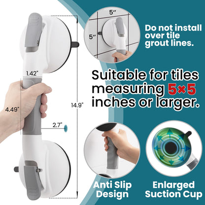 TAILI Grab Bars for Bathtubs and Showers,2 Pack Shower Handles for Elderly Suction,Maximum 330lbs,Shower Grab Bar with Upgraded Rubber Suction Cups,Safety Grip for Senior, No Drilling Removable,Grey