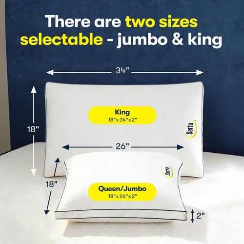 Serta Hotel Collection Bed Pillows Queen/Standard Size Set of 2, 400 Thread Count 100% Cotton Cover, Medium Firm, Support Gusseted Down Alternative Pillow for Back, Stomach or Side Sleepers, 18" x 26"