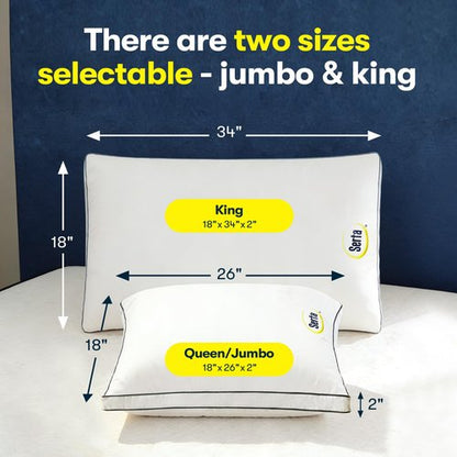 Serta Hotel Collection Bed Pillows Queen/Standard Size Set of 2, 400 Thread Count 100% Cotton Cover, Medium Firm, Support Gusseted Down Alternative Pillow for Back, Stomach or Side Sleepers, 18" x 26"