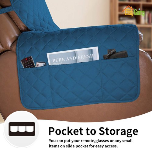 Easy-Going Oversized Recliner Cover Reversible Couch Cover Sofa Cover for Living Room Water Resistant Furniture Protector with Elastic Straps for Pets Dog(Oversized Recliner, Peacock Blue/Beige)