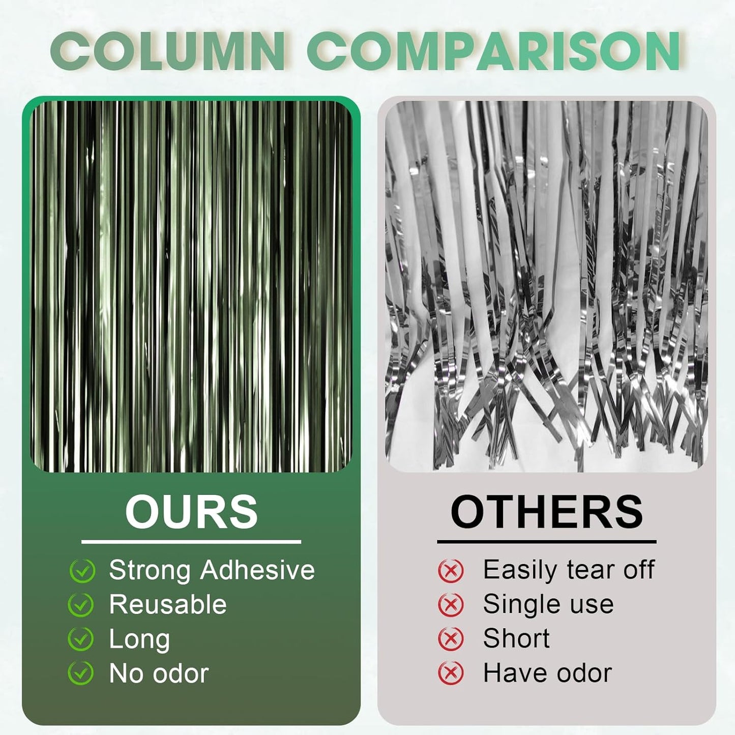 Voircoloria Matte Green Foil Fringe Backdrop Curtains - 3 Pack Tinsel Streamers for Parties | 3.3 x 8.2 ft