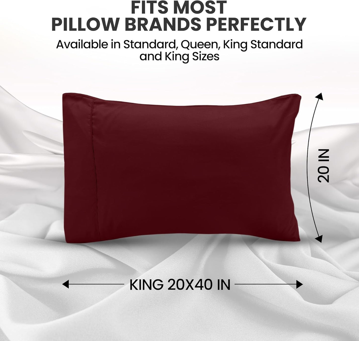 Utopia Bedding King Pillow Cases - Soft Brushed Microfiber - 2 Pack | Fade Resistant 20 x 40 Inches (Burgundy)