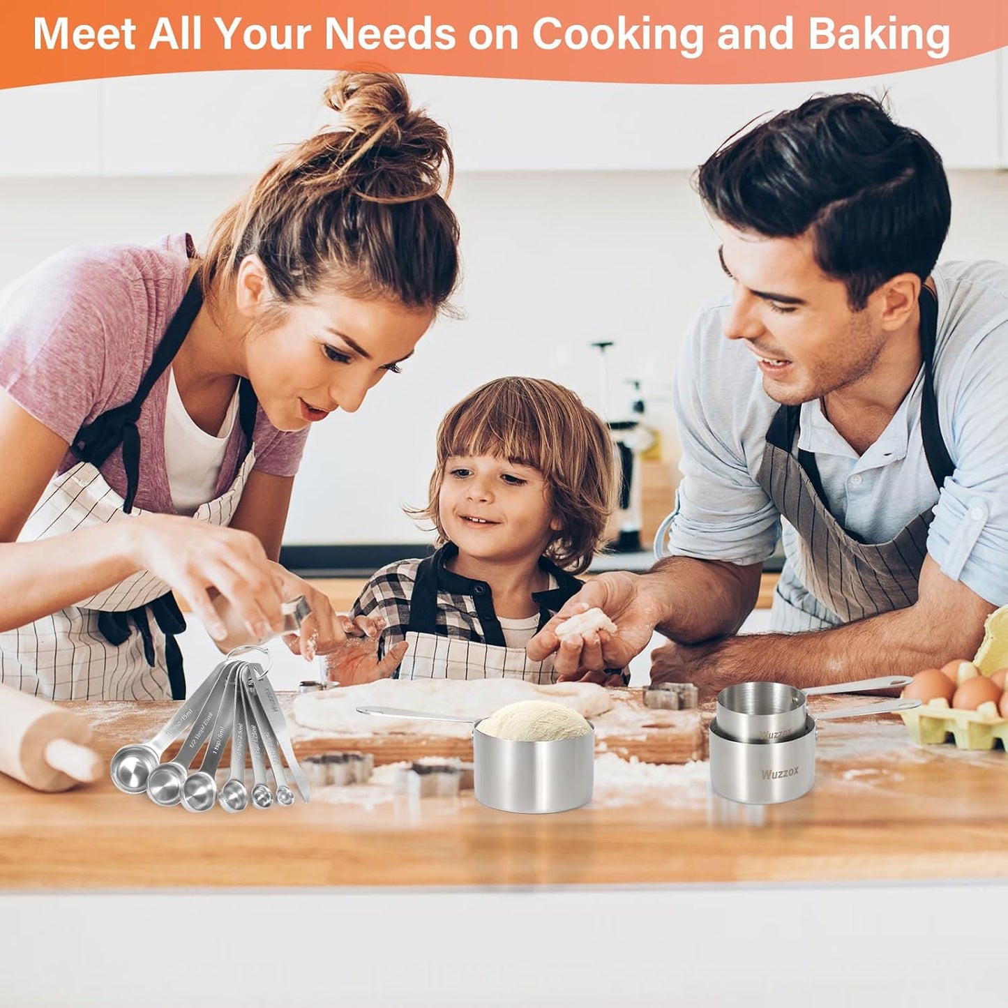 Stainless Steel Measuring Cups & Spoons Set - 11 Stackable Kitchen Gadgets for Cooking & Baking