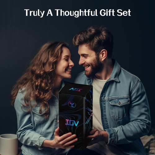 IOV Cocktail Shaker Bar Set, 24oz Martini Shaker with Built-in Strainer, Bar Tool Kit with Recipes Booklet, Professional Stainless Steel Large Bartender Drink Shaker Margarita Alcohol Mixer-Rainbow