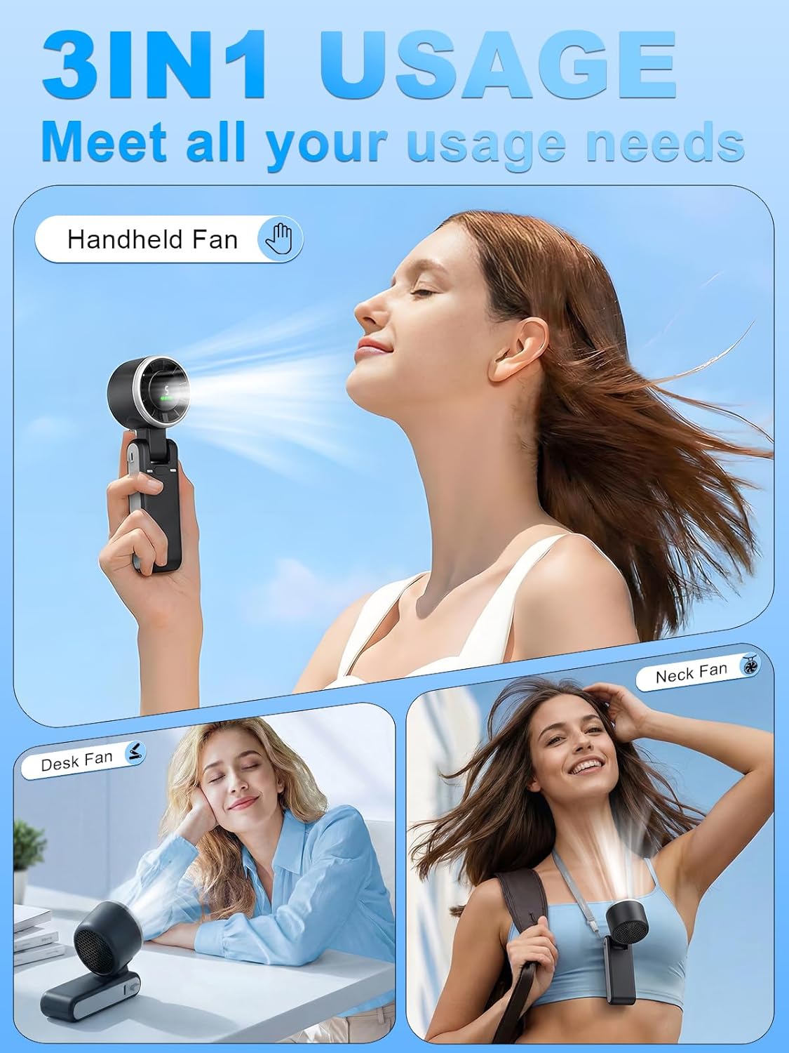 Turbo Fan by Portable Handheld | 5-Speed Battery Operated Cooling Fan | 13-Hour Rechargeable - Black