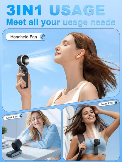 KIMWIND Portable Handheld Turbo Fan, 5 Gear Wind, Battery Operated, Up to 13 Working Hours Rechargeable Fan, 3 IN 1 Hand Fans with Air Turbo Tech Cooling Fan for for Travel, Beach, Outdoor - Black