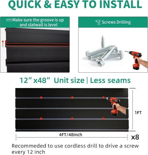FRAYSCENT Slat Wall Paneling - 4'x8' Slate Board for Garage Storage & Tool Organization | Durable PVC Panels