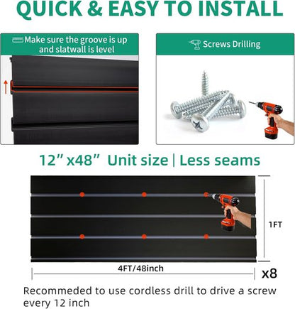 FRAYSCENT Slat Wall Paneling - 4'x8' Slate Board for Garage Storage & Tool Organization | Durable PVC Panels