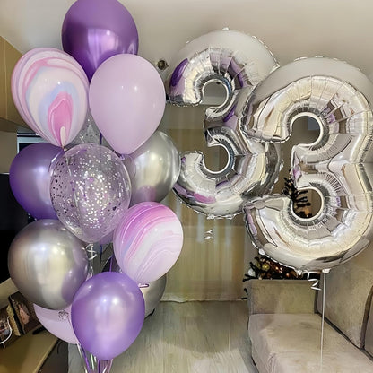 Silver Number 4 Balloons - 40-Inch Large Foil Helium Balloon for Birthday Celebrations | Self-Inflating Design