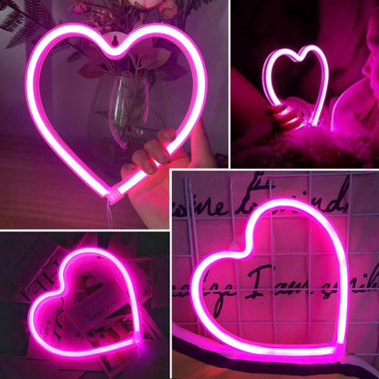 Skiennix 2-Pack Pink Heart Neon Sign - Battery Operated & USB Powered LED Lights for Valentine's Day Decor
