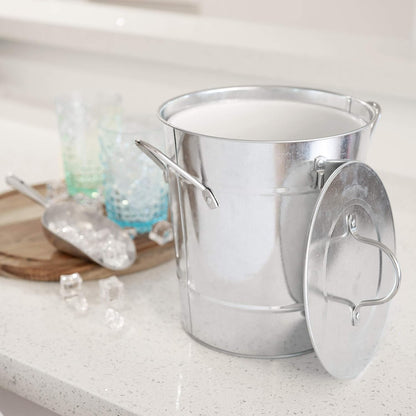 Twine Insulated Ice Bucket With Lid & Scooper for Parties - Galvanized Metal Bucket Cooler & Drink Tub Holds 1 Gallon