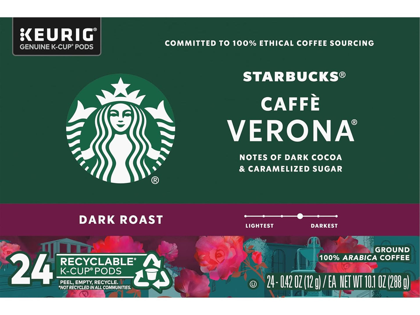 Starbucks K-Cup Pods - Caffè Verona Dark Roast Coffee with Cocoa & Caramel Notes | 48 Count (2 Boxes)
