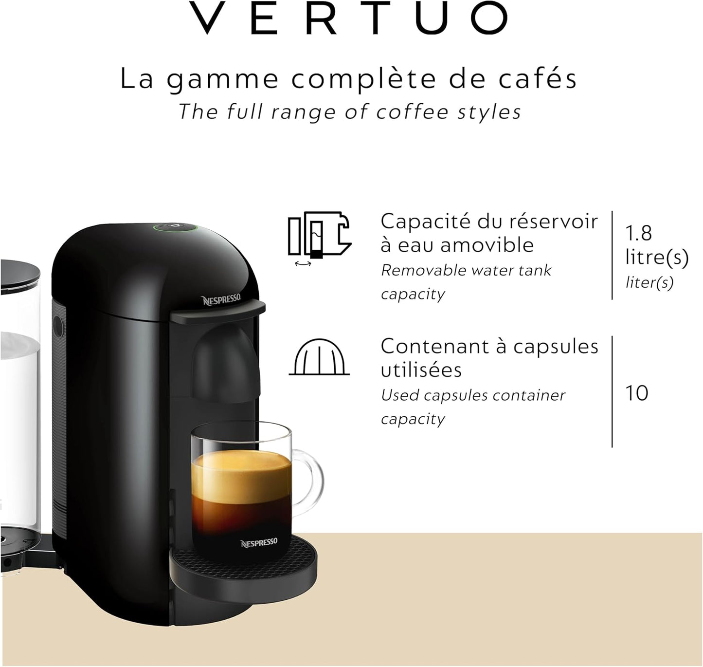 Breville Nespresso Vertuo Plus Coffee & Espresso Maker - Sleek Ink Black Design