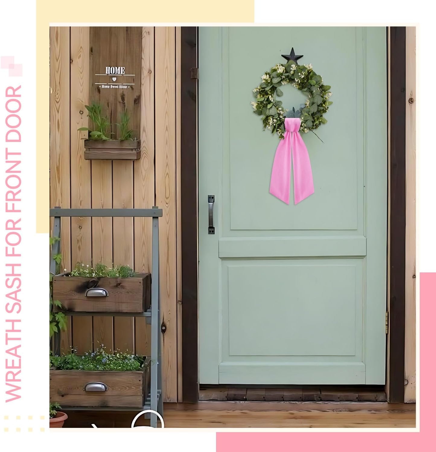 Skiennix Pink Wreath Sash - Elegant Linen Ribbon Bow for Front Door & Porch Decor | 2 Pcs