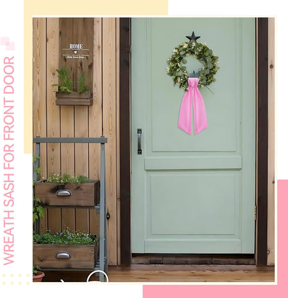 Skiennix Pink Wreath Sash - Elegant Linen Ribbon Bow for Front Door & Porch Decor | 2 Pcs