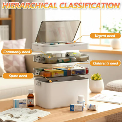 Skiennix 4-Tier Medicine Cabinet Organizer - Portable Medical Box with Handle & Removable Tray